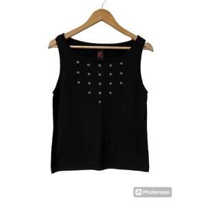 Oscar Leopold Black Tank Top with Grommets